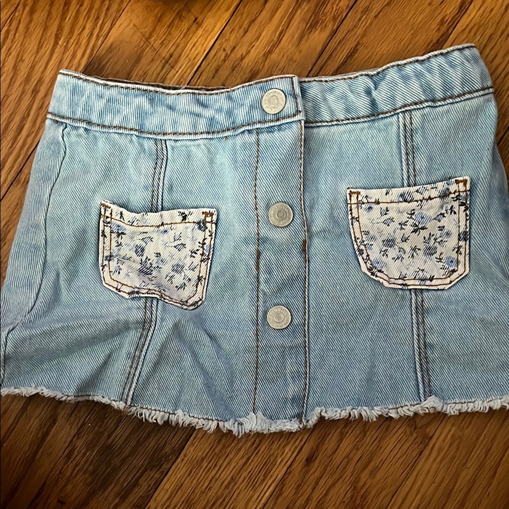 Denim Mini Skirt with Floral Pockets